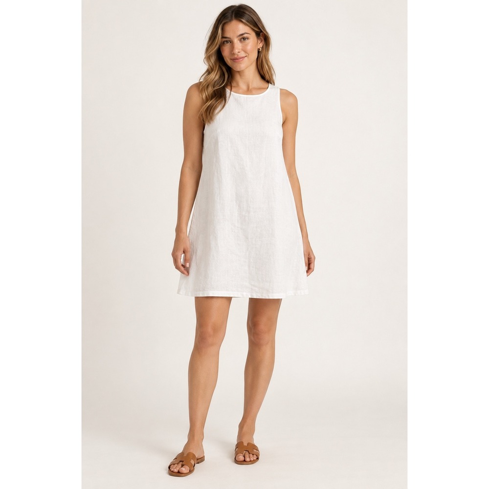 Quince White Linen Shift Dress Sleeveless Mini Minimalist Old Money Boho Small